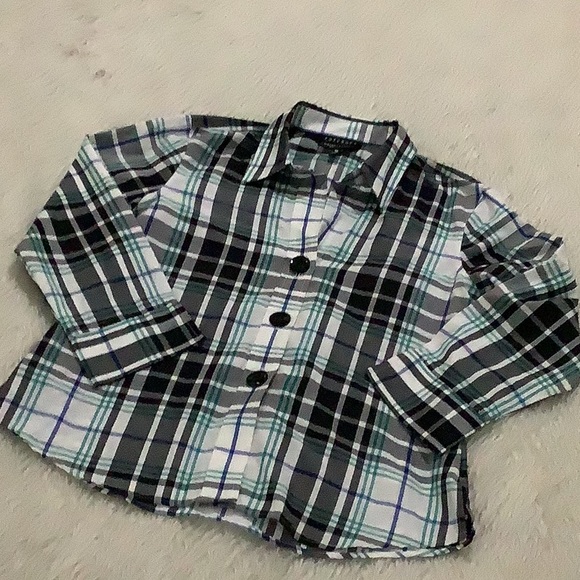 Foxcroft women’s wrinkle free shape fit black blue plaid button down shirt 4p - Picture 1 of 5